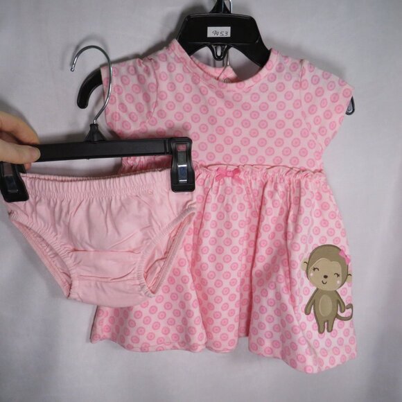 Baby Pink Dress with Embroidered Monkey with Panties 0-3mts Carters - Picture 1 of 9